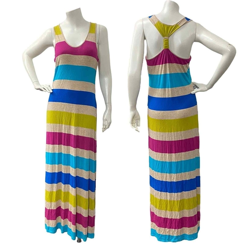 Calvin Klein Size 6 Tank Maxi Stripe Multicolor Fun Color Summer Soft Dress